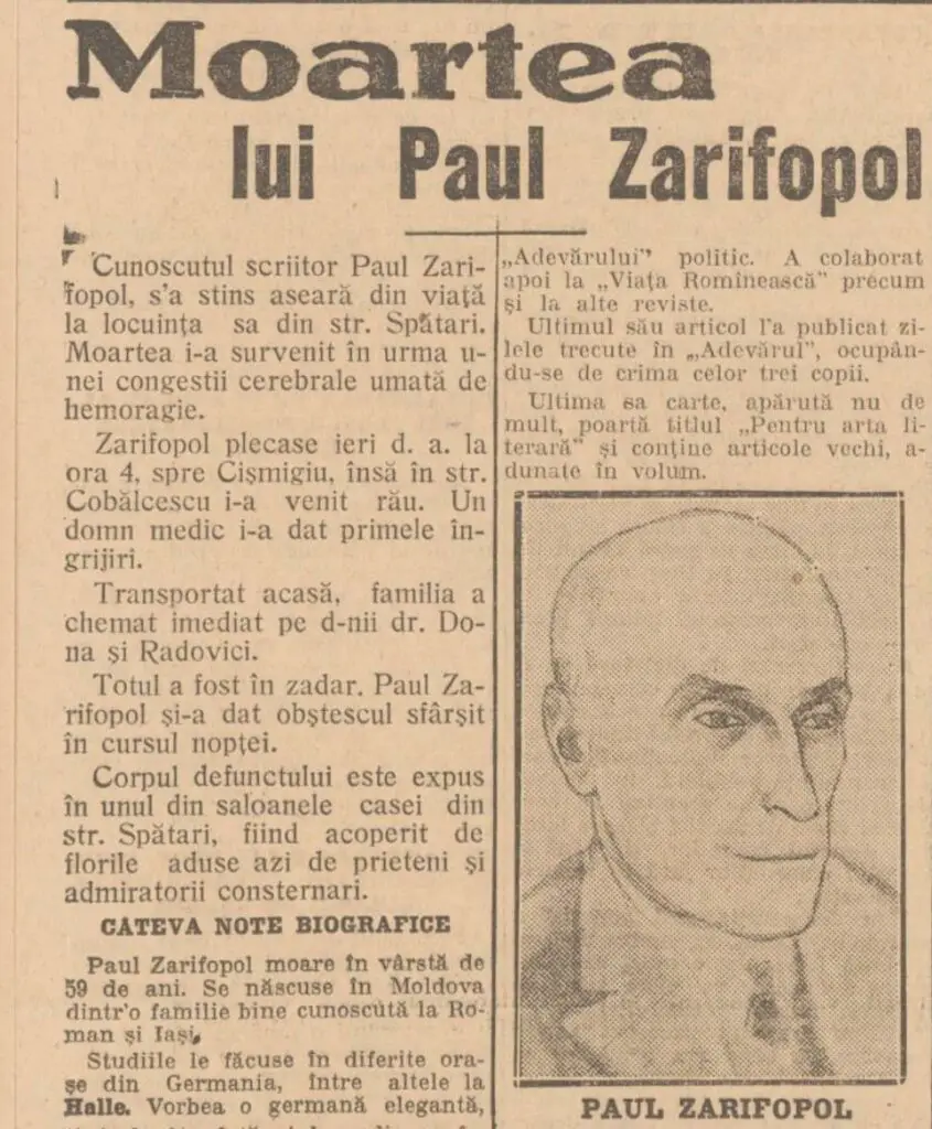 La moartea lui Paul Zarifopol, bunul prieten al lui Caragiale - Dosare ...